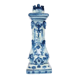Vintage Maitland Smith Chinoiserie Hand Painted Blue & White Candle Stick