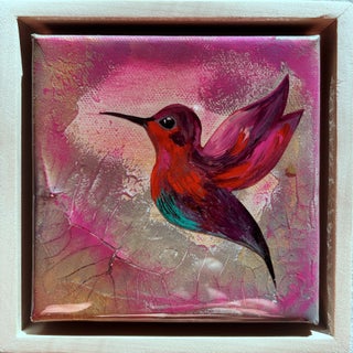 Hummingbird #5 by Ana Hefco | Tinted Layered Resin on Stretched Canvas of a hummingbird in flight For Sale