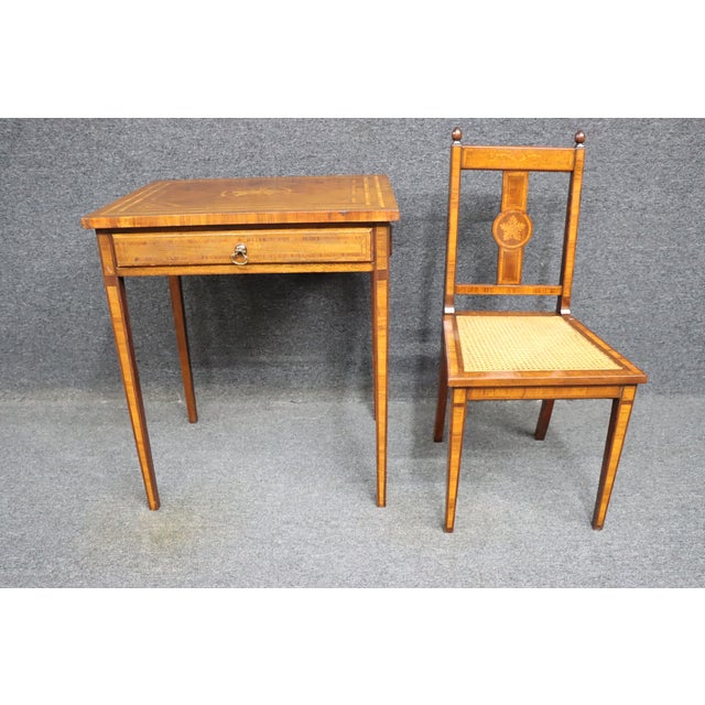 French Aimone Mahogany & Satinwood Writing Desk & Chair Set For Sale - Image 3 of 11