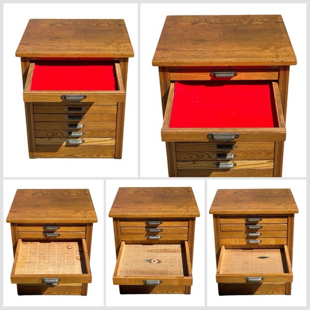 Antique Oak Hamilton Printers Cabinet / Flat File Map Cabinet With 10 Drawers For Sale In Boston - Image 6 of 12