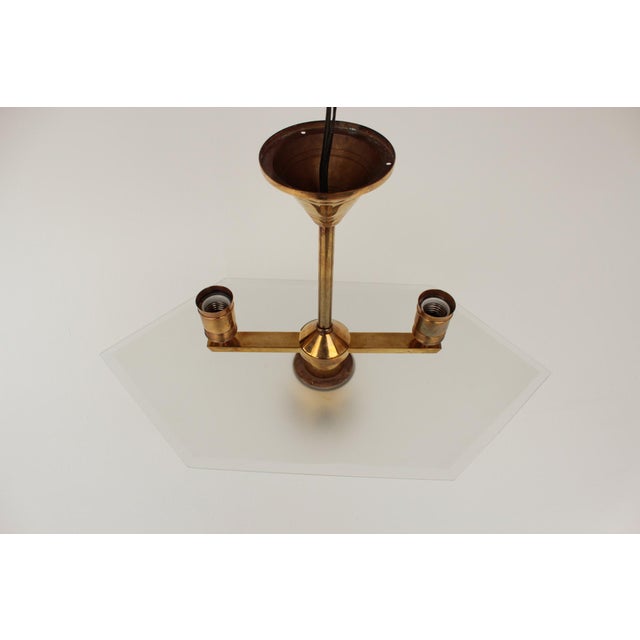 Minimalist Modern Viennese Pendant Lamp in Glass and Brass, 1920s For Sale - Image 4 of 18