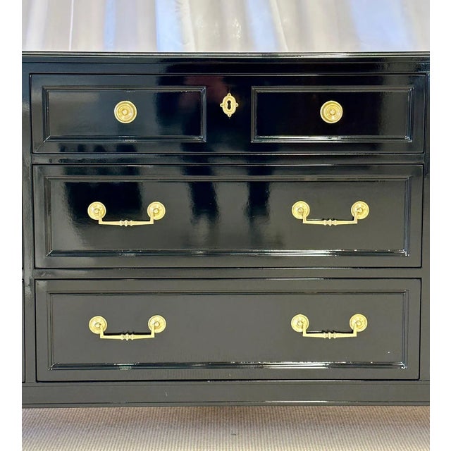 Hollywood Regency Ebony Dresser, Sideboard, Chest, Commode or Cabinet, Bronze For Sale - Image 12 of 13