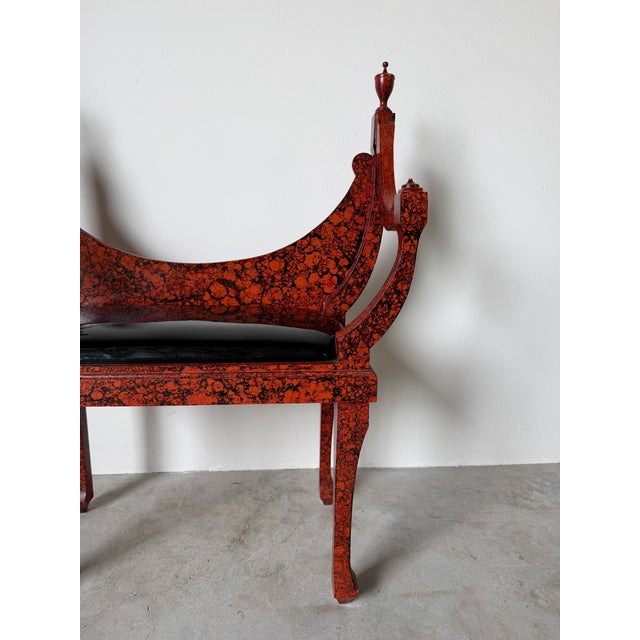 1970s 1970s Hollywood Regency Faux Tortoiseshell Curved Back Bench For Sale - Image 5 of 12