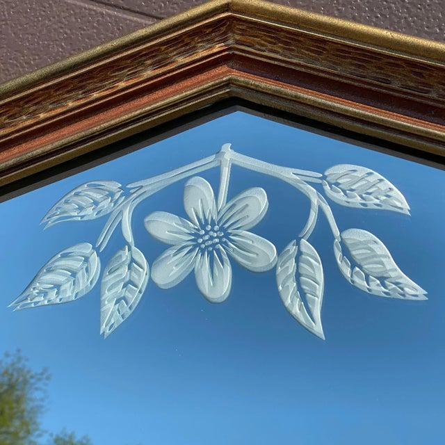 Union City Mirror Co. Floral Etched Octagonal Wall Mirror For Sale - Image 4 of 13