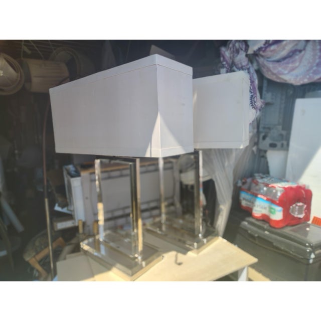 Contemporary Contemporary Elegant Crystal Slab Lamps by Global Views a Pair For Sale - Image 3 of 8