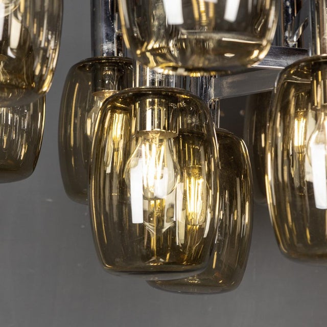 Vintage Italian Chrome and Smoked Glass Chandelier, 1970 For Sale - Image 10 of 17