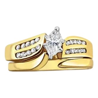 Marquise Diamond & Round Accent Stone Bridal Ring Set, Size 6.5 For Sale