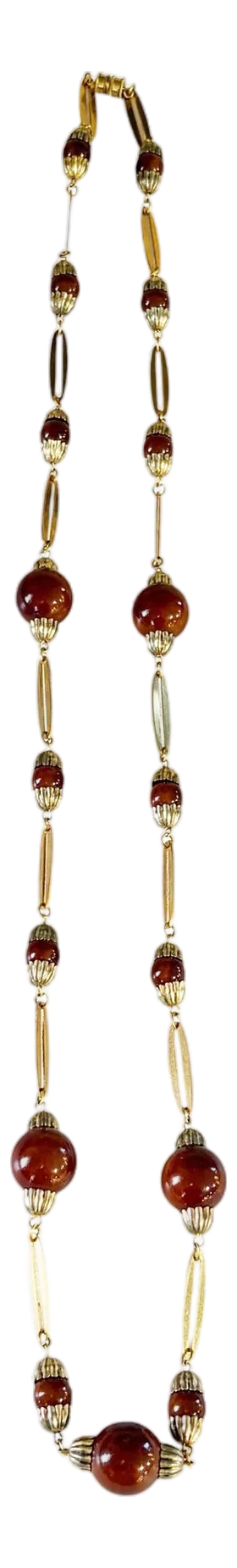 Vintage Elegant Gold-Tone and Brown Beads Necklace 18.5" H