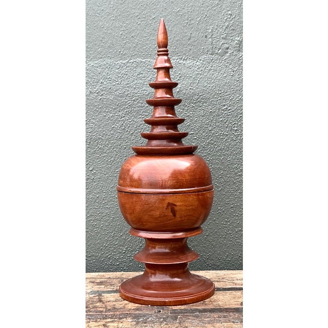 Vintage Turned Wood Spire Box For Sale In West Palm - Image 6 of 12
