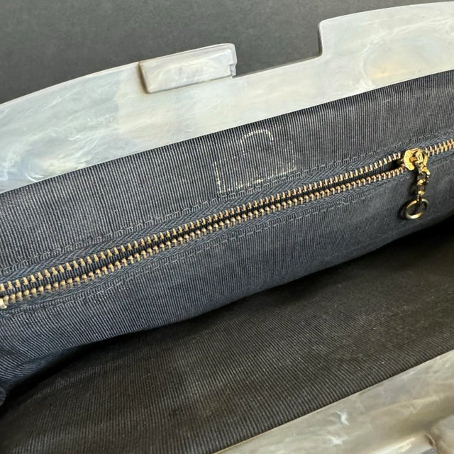 Vintage Italian Suede Clutch Purse Snakeskin Patchwork Leather Bag Gray Bakelite Style Closure Reghi Italy For Sale - Image 9 of 11