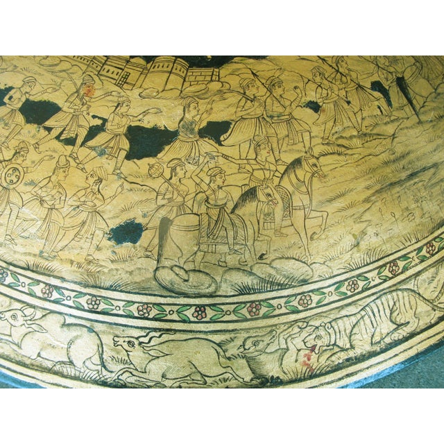 Gold Indian Ceremonial Rajput Dhal Shield Intricate Gold Painted Hunting Scenes For Sale - Image 8 of 18