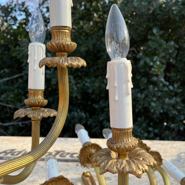 Late 20th Century Vintage Gilt Bronze Rococò Style Five-Arm Acanthus Leaf Wall Sconces—A Pair For Sale - Image 5 of 6