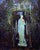 She Who Is Guardian, Hebe at the Gate by Chuck Kovacic | Oil on board Statue of Hebe at a garden gate For Sale