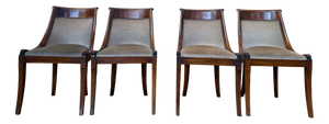 Empire-Style Gondola Chairs in Mahogany and Velvet, 1920s, Set of 4