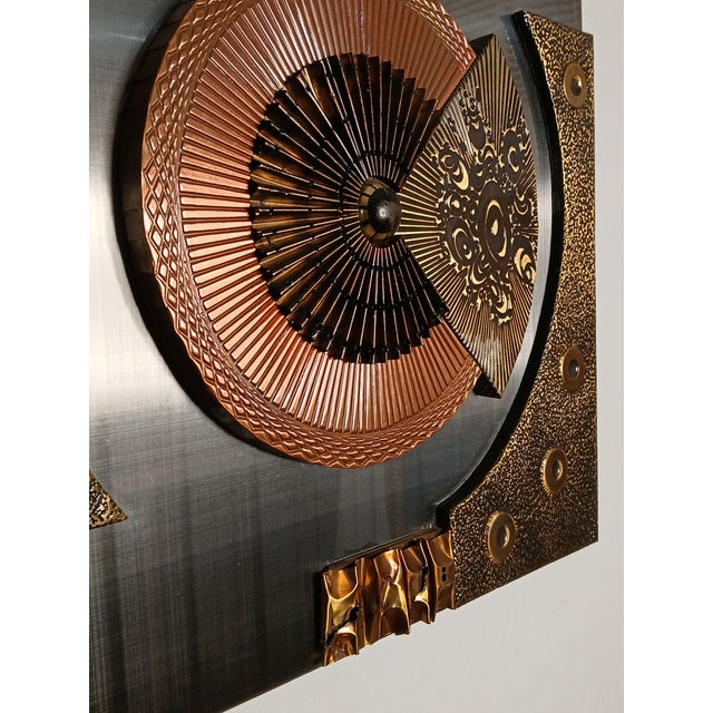 Gold 1970's Brutalist Mixed Metal High Relief Wall Decor. By Stephen Chun For Sale - Image 8 of 15