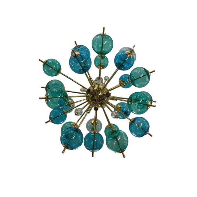 Sputnik Lamp with Murano Turquoise Bubbles, 1960s For Sale - Image 4 of 8