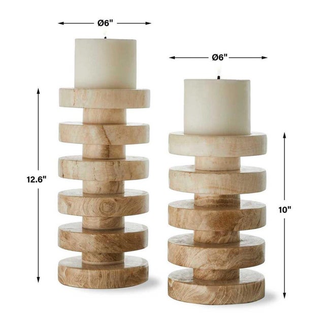 Contemporary Marble Stacked Disk Candle Stand Set For Sale - Image 3 of 3