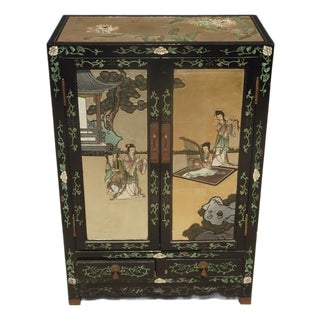 Vintage Chinese Asian Chinoiserie Gold Silver Storage Cabinet Side Table #V23 For Sale