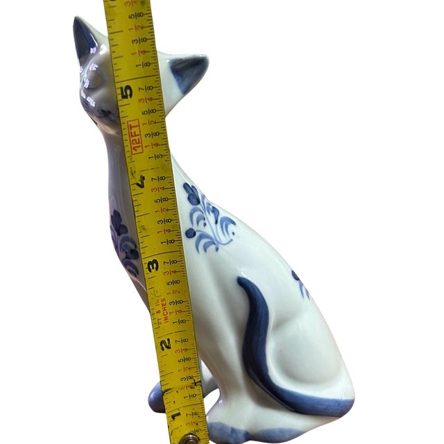 Vintage MCM Andrea by Sadek Porcelain Blue & White Siamese Cat Figurines- Set of 2 For Sale In Houston - Image 6 of 7
