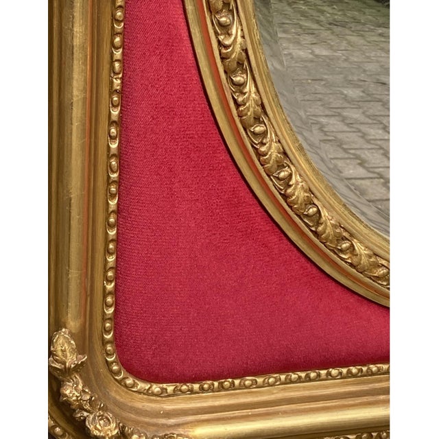 French Mid-20th French Louis XVI Gold Velvet Wood Wall Mirror For Sale - Image 3 of 14