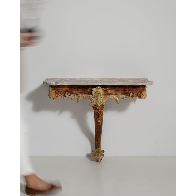 Rococo Patinated Console Table with Marble Top, Antique, France, Early 19th Century For Sale - Image 11 of 12