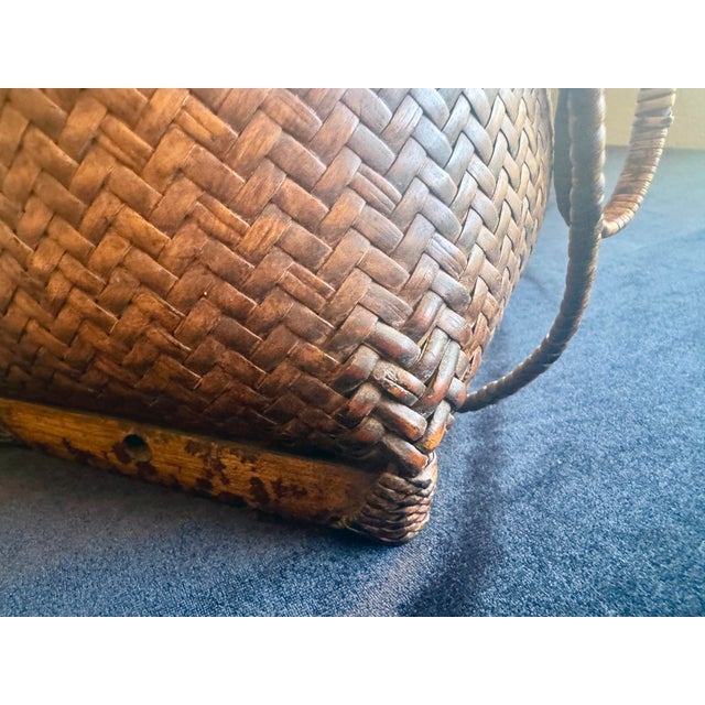 Wood Antique Philippine Hand-Woven Rattan Grain Basket With Wooden Base For Sale - Image 7 of 9