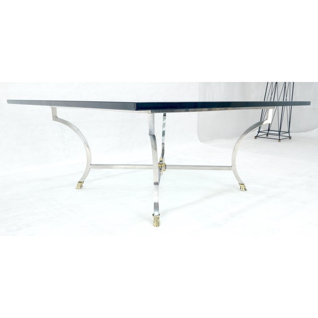 Brass hoof Feet 40x40 3/4" Square Glass Top Chrome Base Coffee Table Italy MINT For Sale - Image 6 of 16