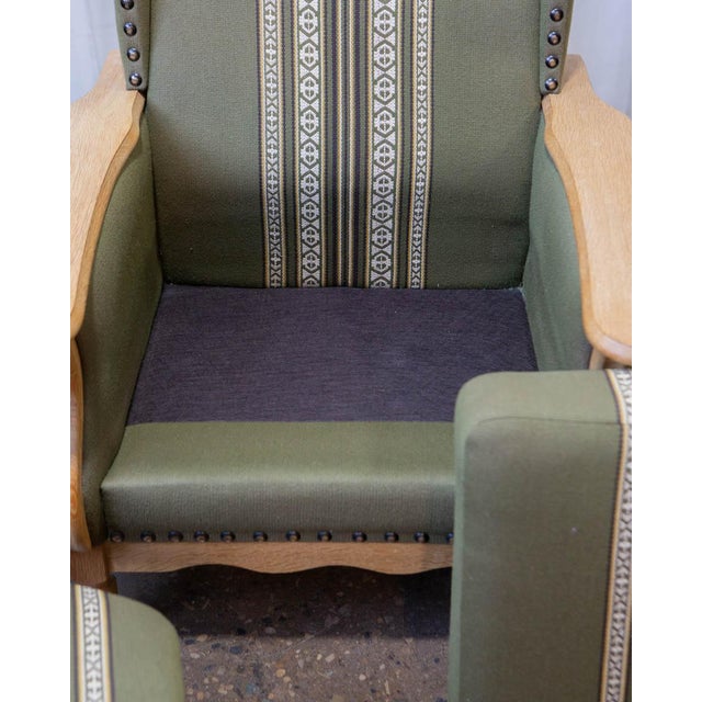 Green Pair of Attributed to Henning Kjærnulf Danish Oak Lounge Chairs With Ottoman, C. 1960s For Sale - Image 8 of 18