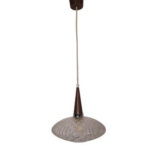 Vintage Pendant Lamp with Ribbed Glass Shade, 1970s For Sale