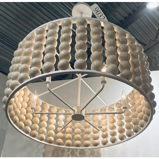 Contemporary Currey & Company Organic Modern Beige Wood Bead Holcroft Chandelier For Sale - Image 3 of 5