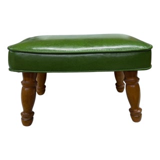 Mid Century Green Faux Leather Footstool For Sale