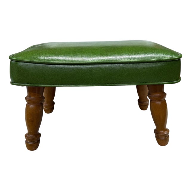 Mid Century Green Faux Leather Footstool For Sale