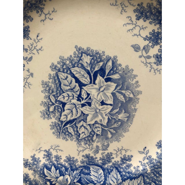 19th Century Large Blue & White Platter "Jardiniere" signed Sarreguemines. 10.3 inches diameter.