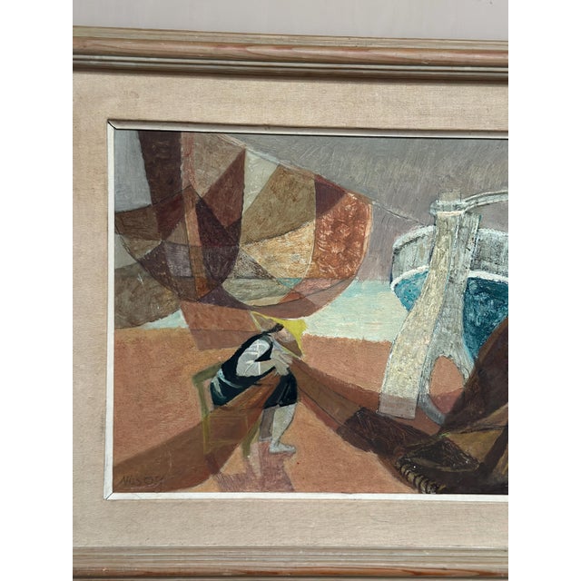 Nils Öst, Figure with Boats, 1950s, Oil Painting on Panel, Framed For Sale - Image 15 of 18
