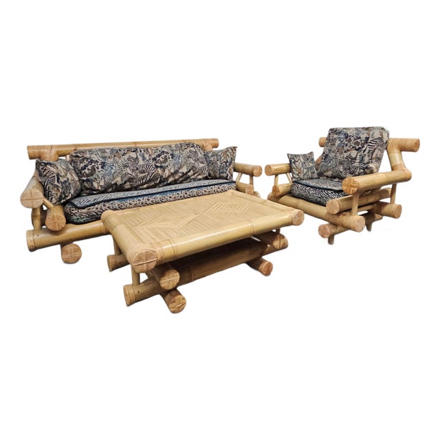 1970s–1980s Monumental Bamboo Living Room Suite, Vivai Del Sud and Budji Layug Style For Sale