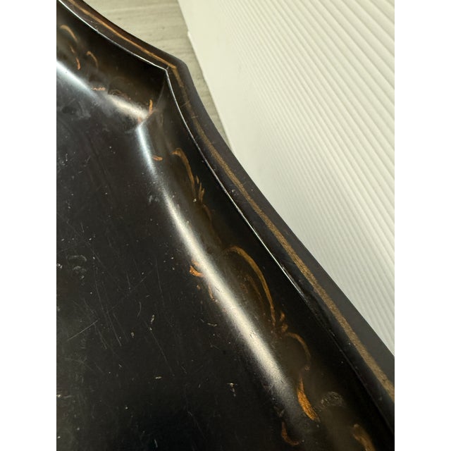 Black Antique English Regency Floral Painted Tray Table For Sale - Image 8 of 12