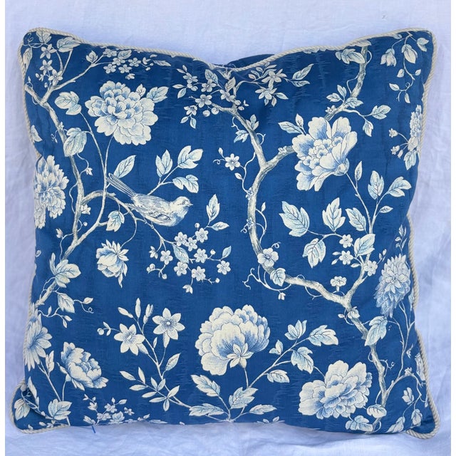 Two elegant decorative pillows from the Legacy Ryan Company circa 1980's The pillows, covered in a vibrant blue cotton...