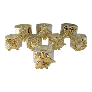 Vintage Kemp & Beatley Brass Holiday Napkin Rings, Set of 8 For Sale