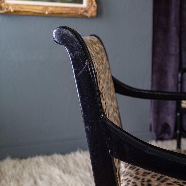 Leopard Upholstered Black Faux Bamboo Directoire Style Armchairs For Sale - Image 18 of 18