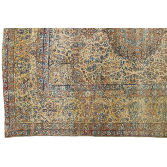 Textile 1910s Antique Kerman Persian Wool Rug With Multicolor Rosette Motif For Sale - Image 7 of 9