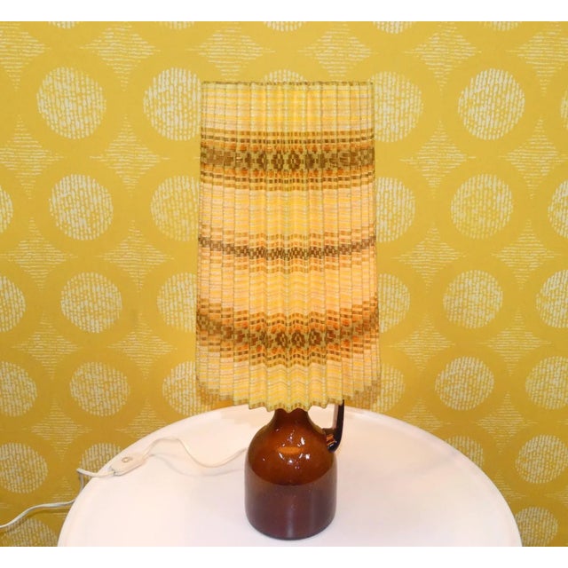 Amber Glass Table Lamp with Yellow Patterned Pleated Shade, 1970s For Sale - Image 11 of 11
