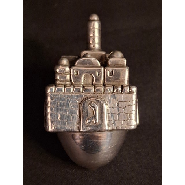 Vintage Sterling Silver 925 Jerusalem Cityscape Dreidel Sevivon Judaica 40g For Sale In Boston - Image 6 of 15