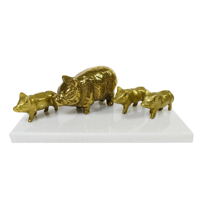 a set of family pig on marble stone base is unique accent home decor great for your bookshelf, nursery room decor, or add...