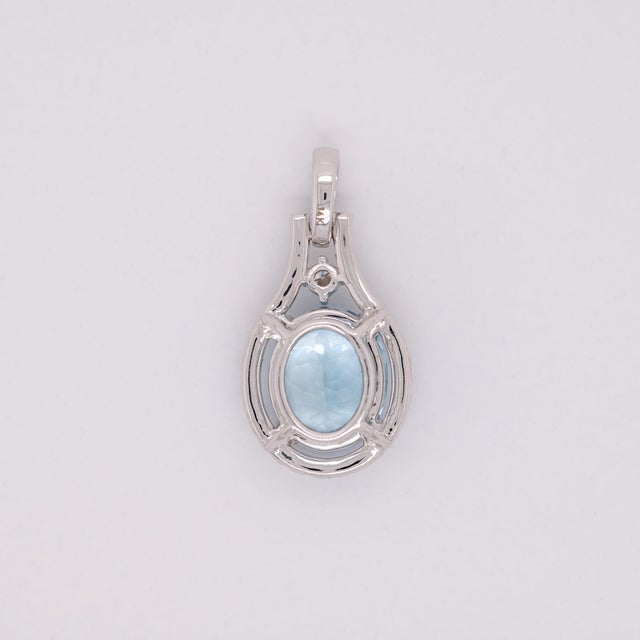 Blue 3.5Ct Aquamarine Pendant With Earth Mined Diamond: Solid 14k Gold, Oval 11x9mm For Sale - Image 8 of 8