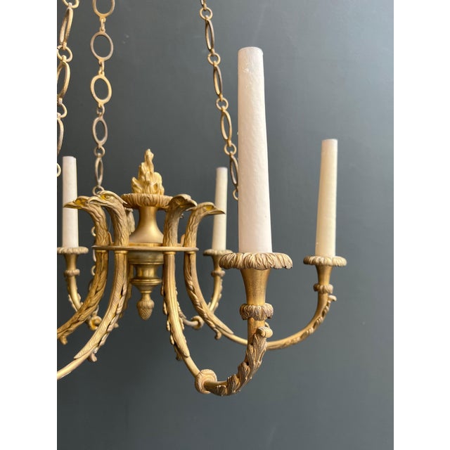 1900s Empire Bronze with Golden Eagle Heads and Flame Chandelier For Sale - Image 10 of 12
