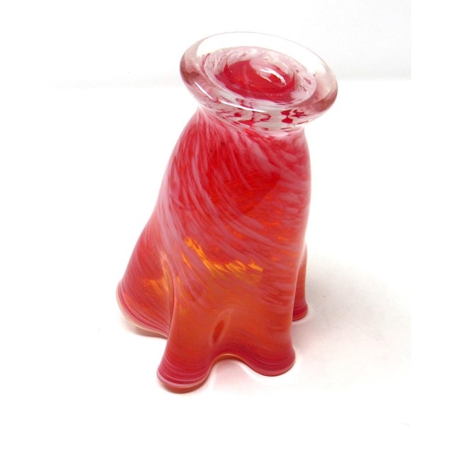 Orange Orange & White Glass Handkerchief Vase For Sale - Image 8 of 9
