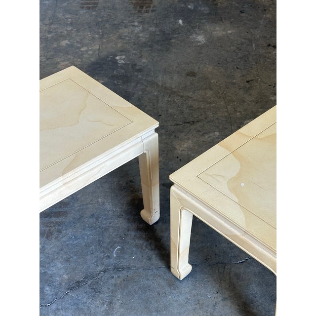 1980s Henredon Asian Style Faux Goatskin Lacquered Side Tables- A Pair For Sale - Image 9 of 11