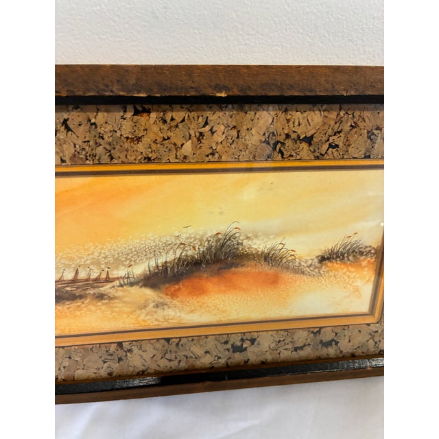Vintage Framed Coastal Landscape Artwork With Cork Mat For Sale - Image 4 of 8