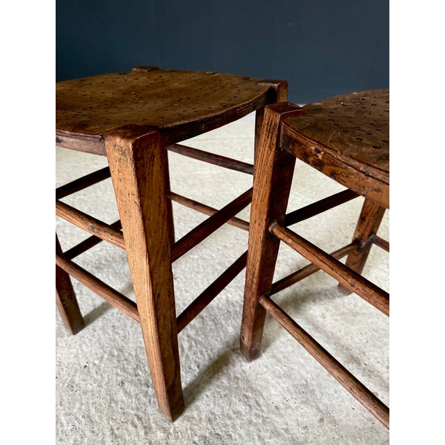 Vintage French Country Bistro Low Stools, 1930s, Set of 2 For Sale - Image 13 of 15