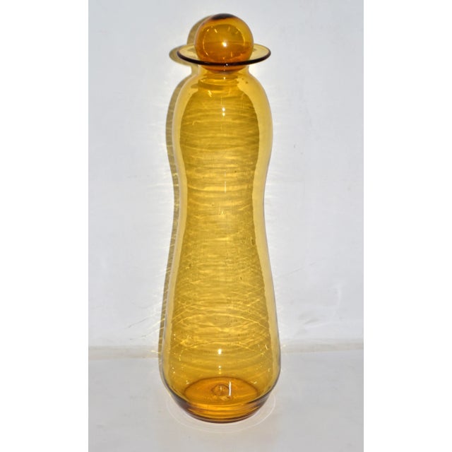 Blenko Tall Mid-Century Modern Amber Hand Made Blown Art Glass Vessel, Vase by Blenko For Sale - Image 4 of 13